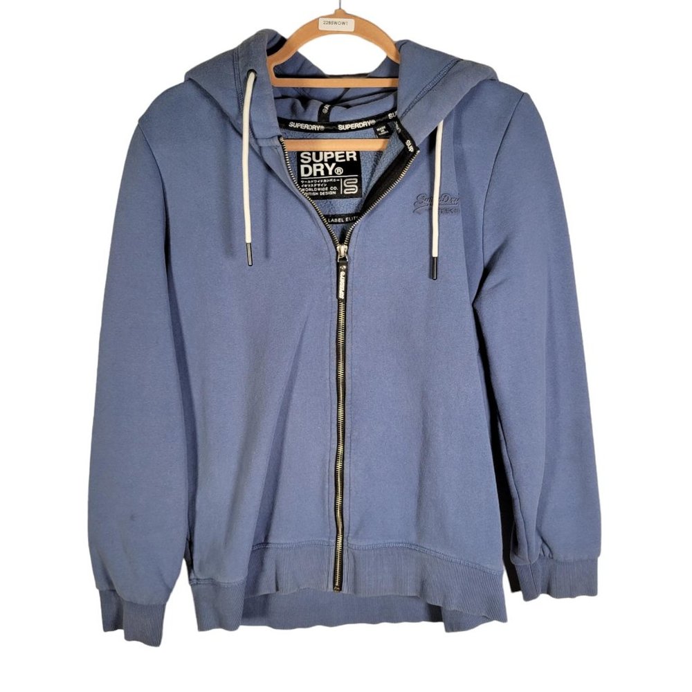 Super Dry Blue Hoodie Full Zip Sweatshirt Jacket Women Size 8